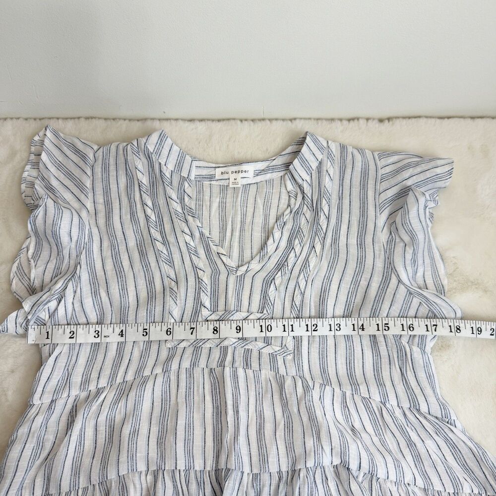 Blu Pepper Peasant Top Shirt White Blue Stripes Flutter Sleeve Tunic Women’s M - Picture 7 of 10